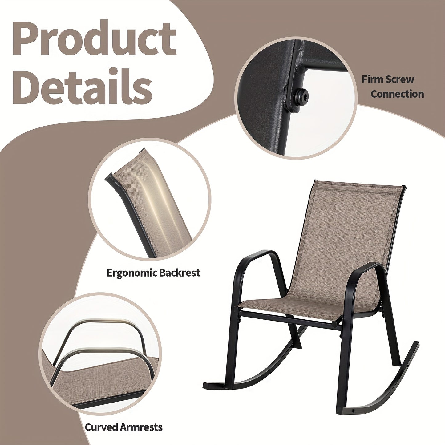 Patio Rockers Seat of 2 w/ Breathable Seat & Back, Heavy-Duty Metal Support,