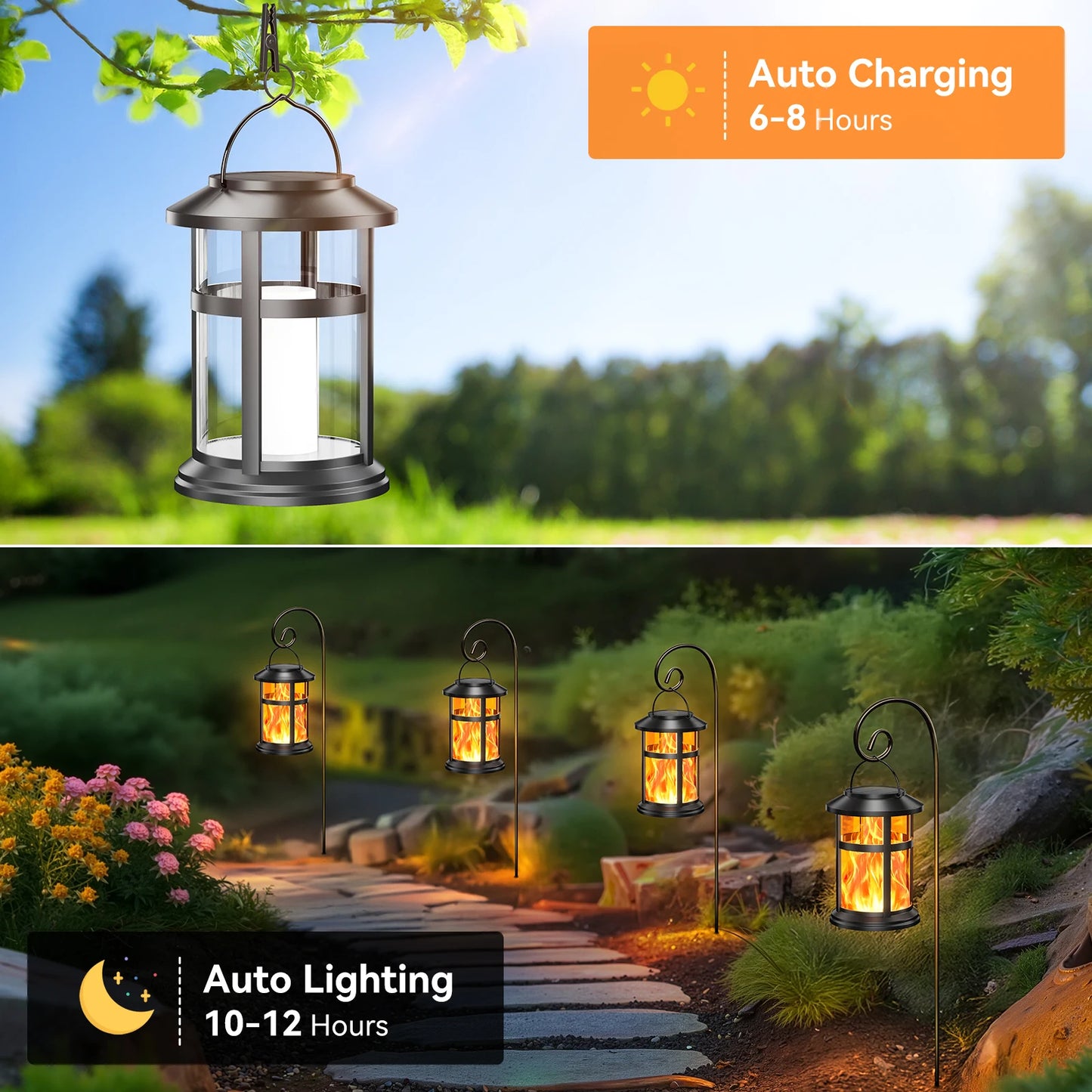 KPSTEK Solar Flame LED Lights 2 Pack for Outdoor Decor