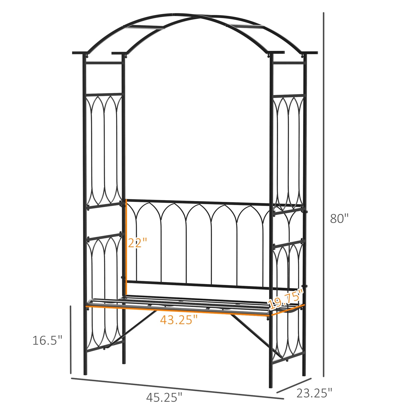 45” Garden Arbor Archway with Bench Seating Black