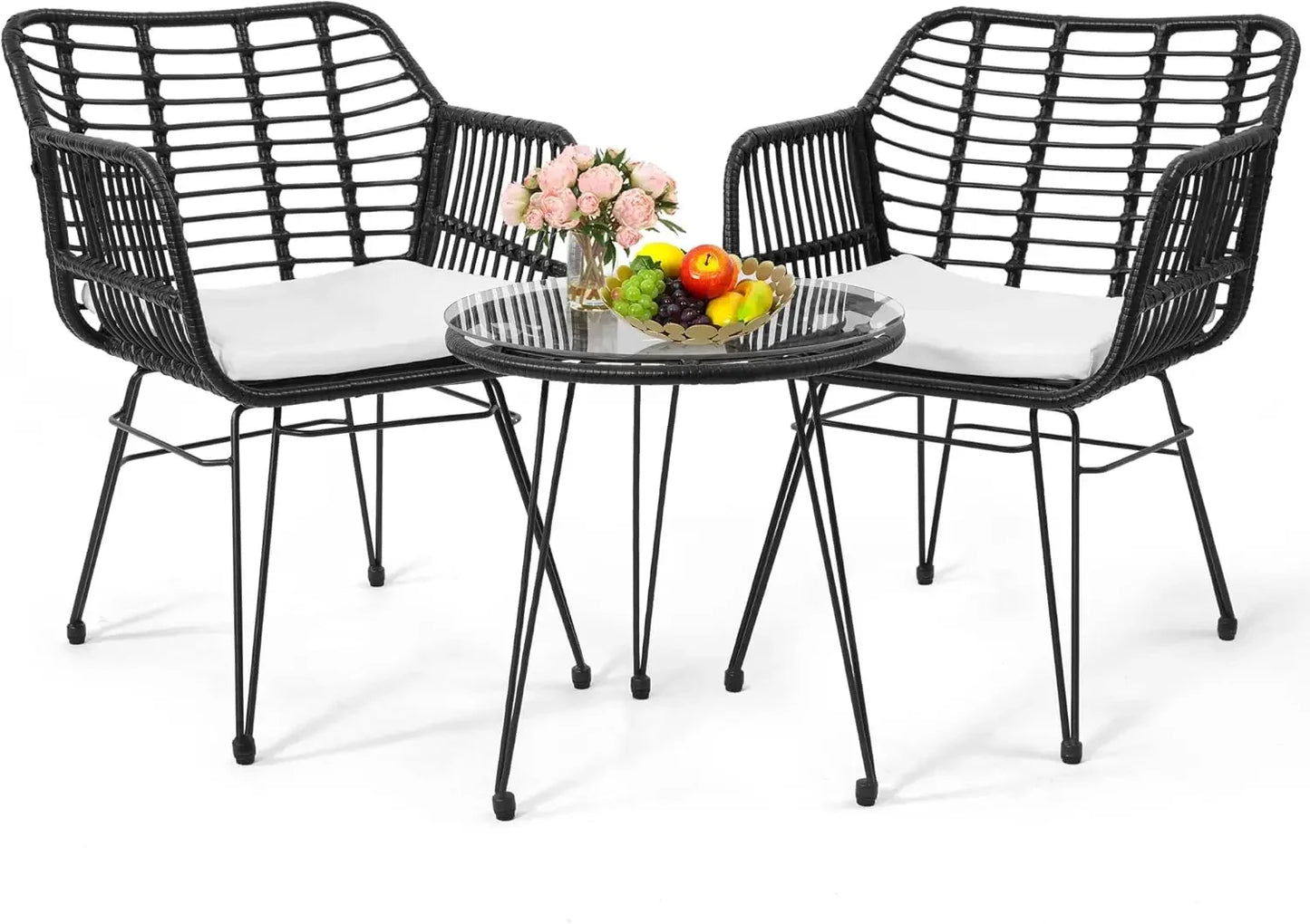 Patio Conversation Furniture Set, Includes 2 Chairs, 2 Ottomans, Side Table
