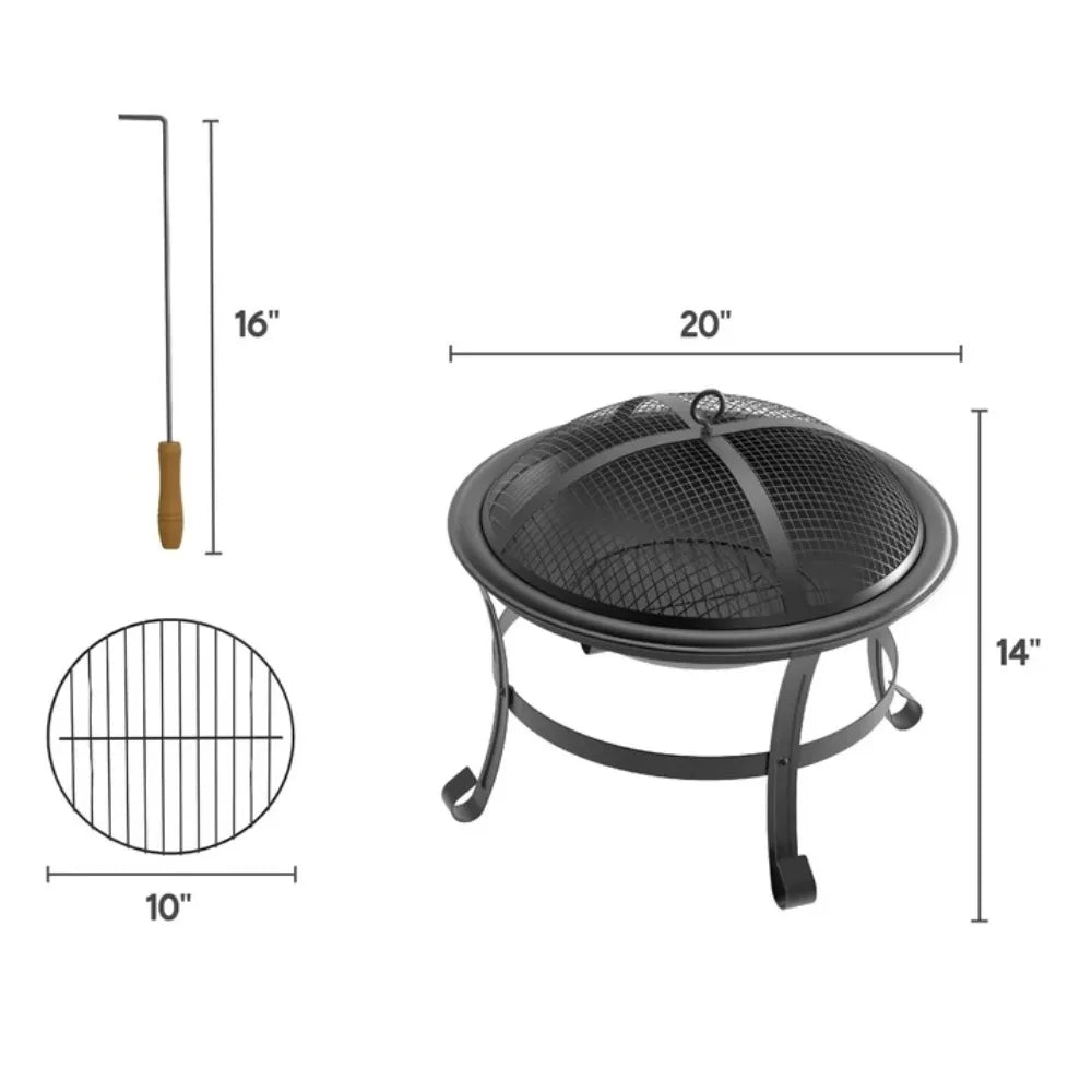 19" Wood-burning Fire Pit with Wire Mesh and Cover f