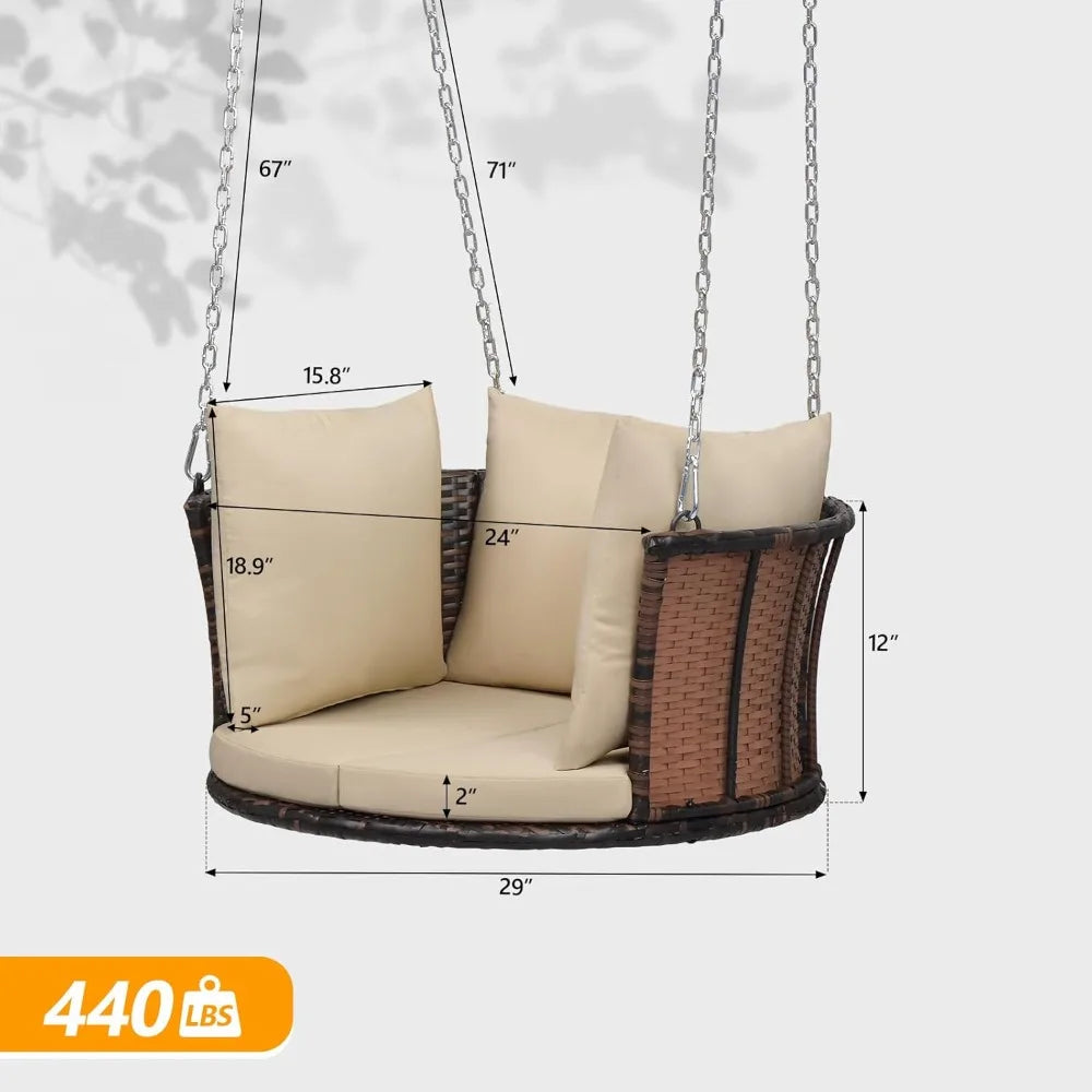 1-Person Round Porch Swing Support 440 LBS with Cushions