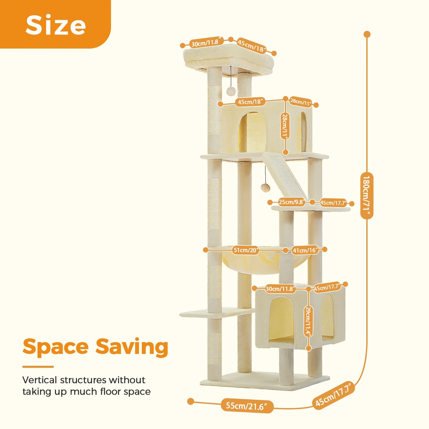 Speedy Pet Large Cat Tree Tower with Scratching Post and Hammock