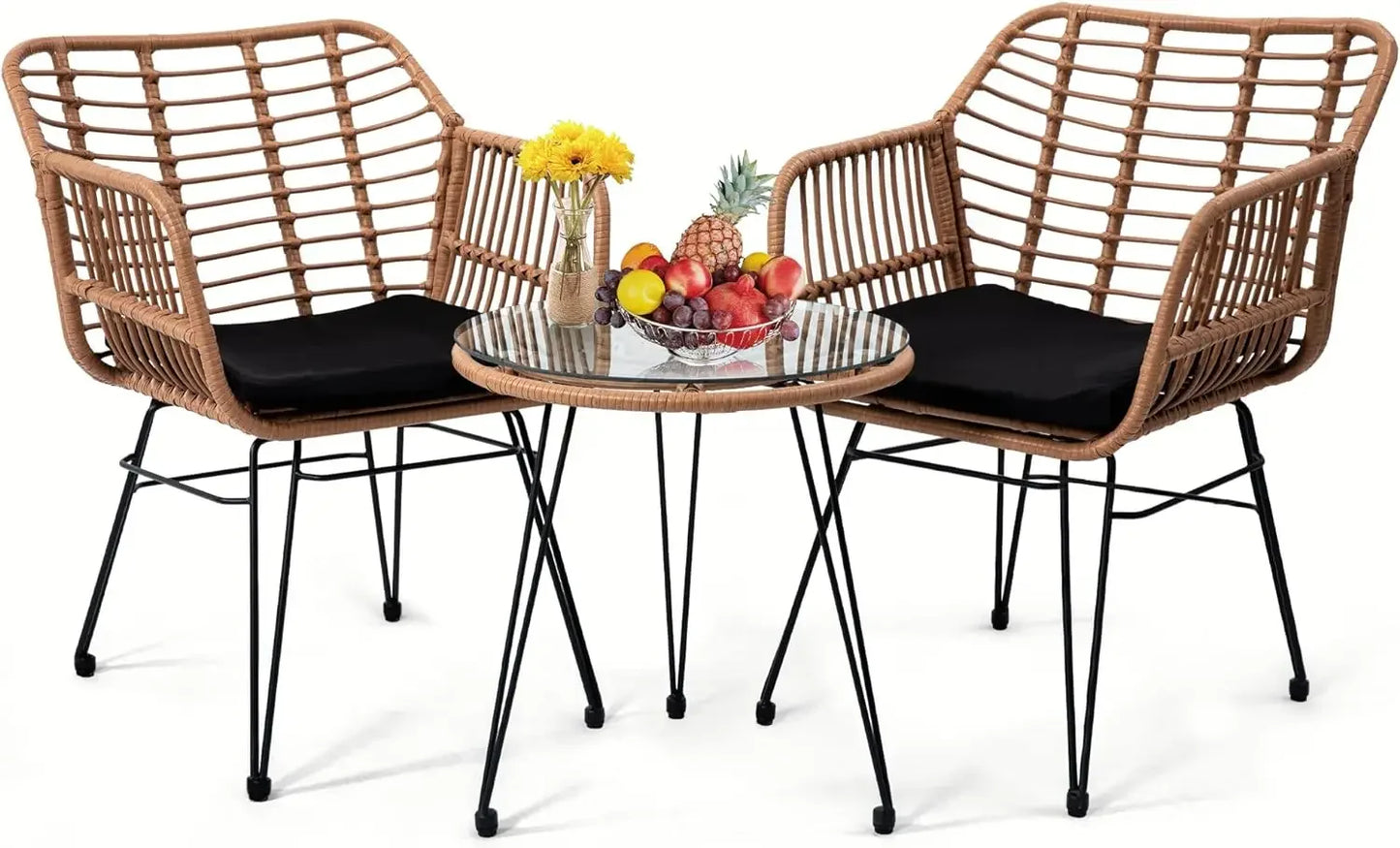 Patio Conversation Furniture Set, Includes 2 Chairs, 2 Ottomans, Side Table