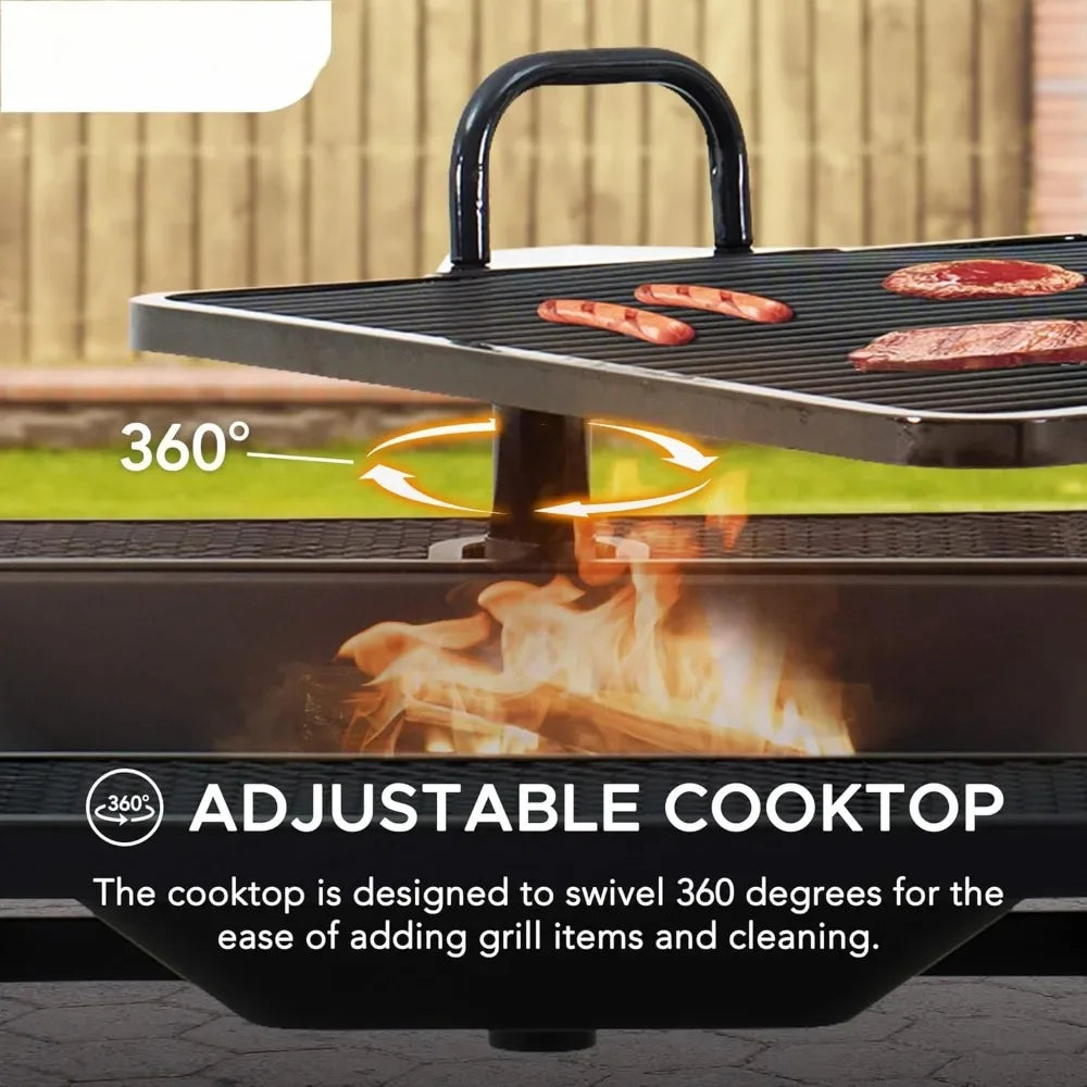 38 in Fire Pit Table with Adjustable Cooking Swivel BBQ Grill