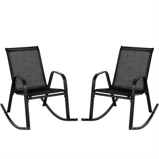 Patio Rockers Seat of 2 w/ Breathable Seat & Back, Heavy-Duty Metal Support,