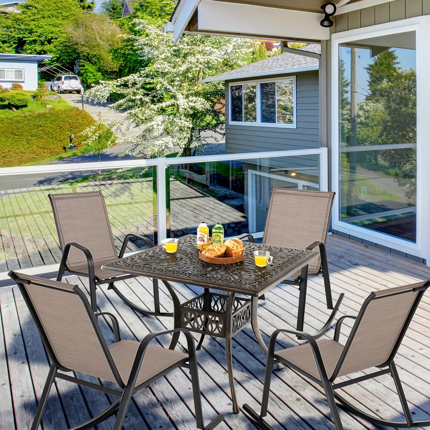 Patio Rockers Seat of 2 w/ Breathable Seat & Back, Heavy-Duty Metal Support,
