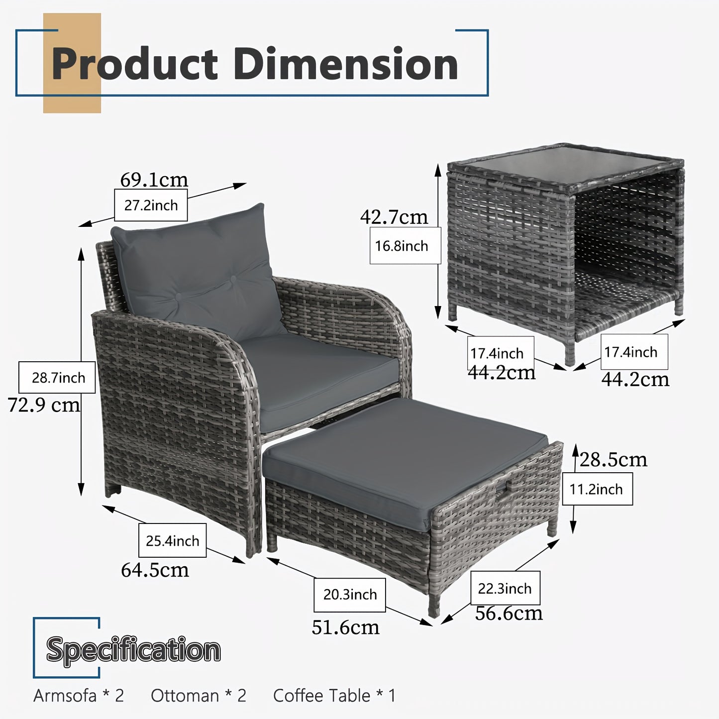 5pcs Wicker Rattan Outdoor Patio Furniture Set