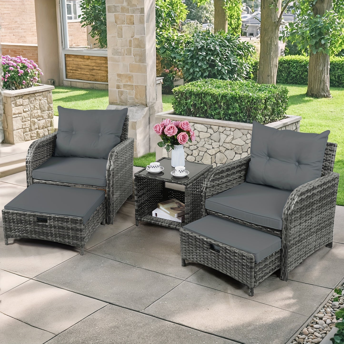 5pcs Wicker Rattan Outdoor Patio Furniture Set
