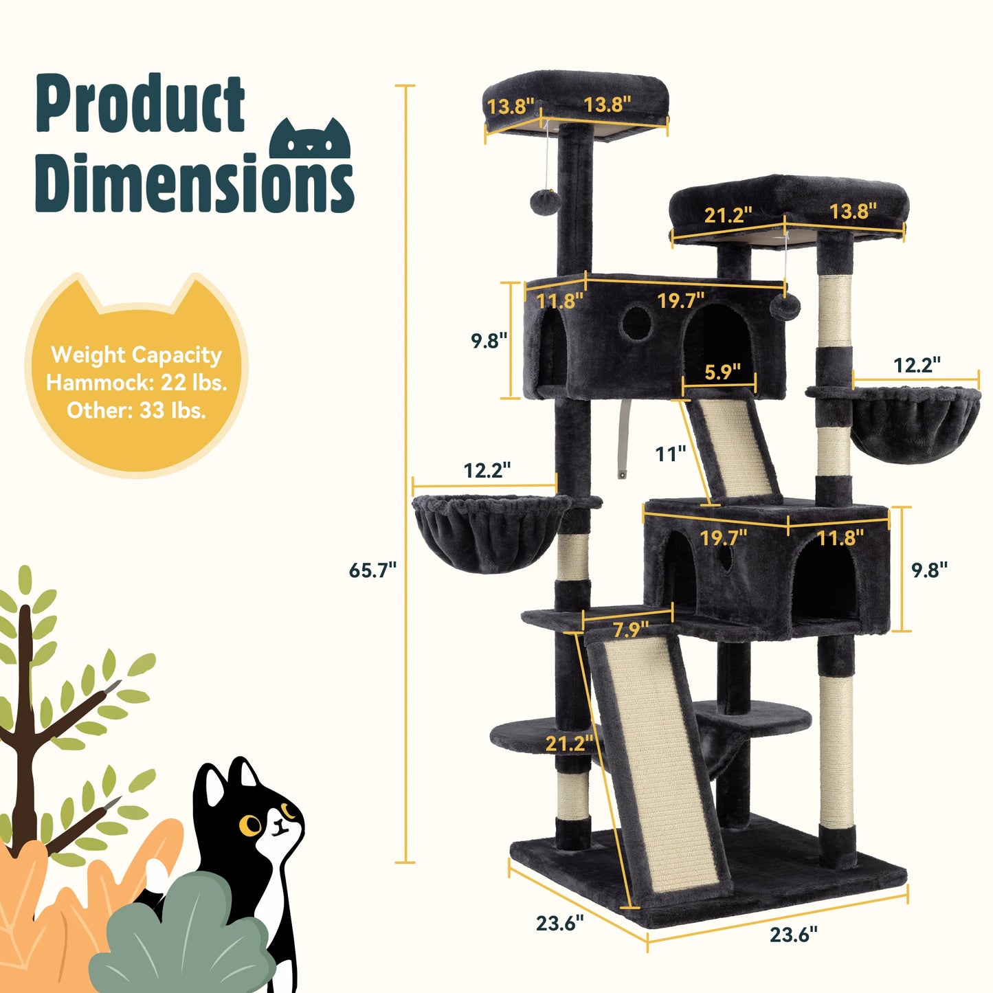 Allewie Cat Tree Tower with Plush Perches and Scratching Post