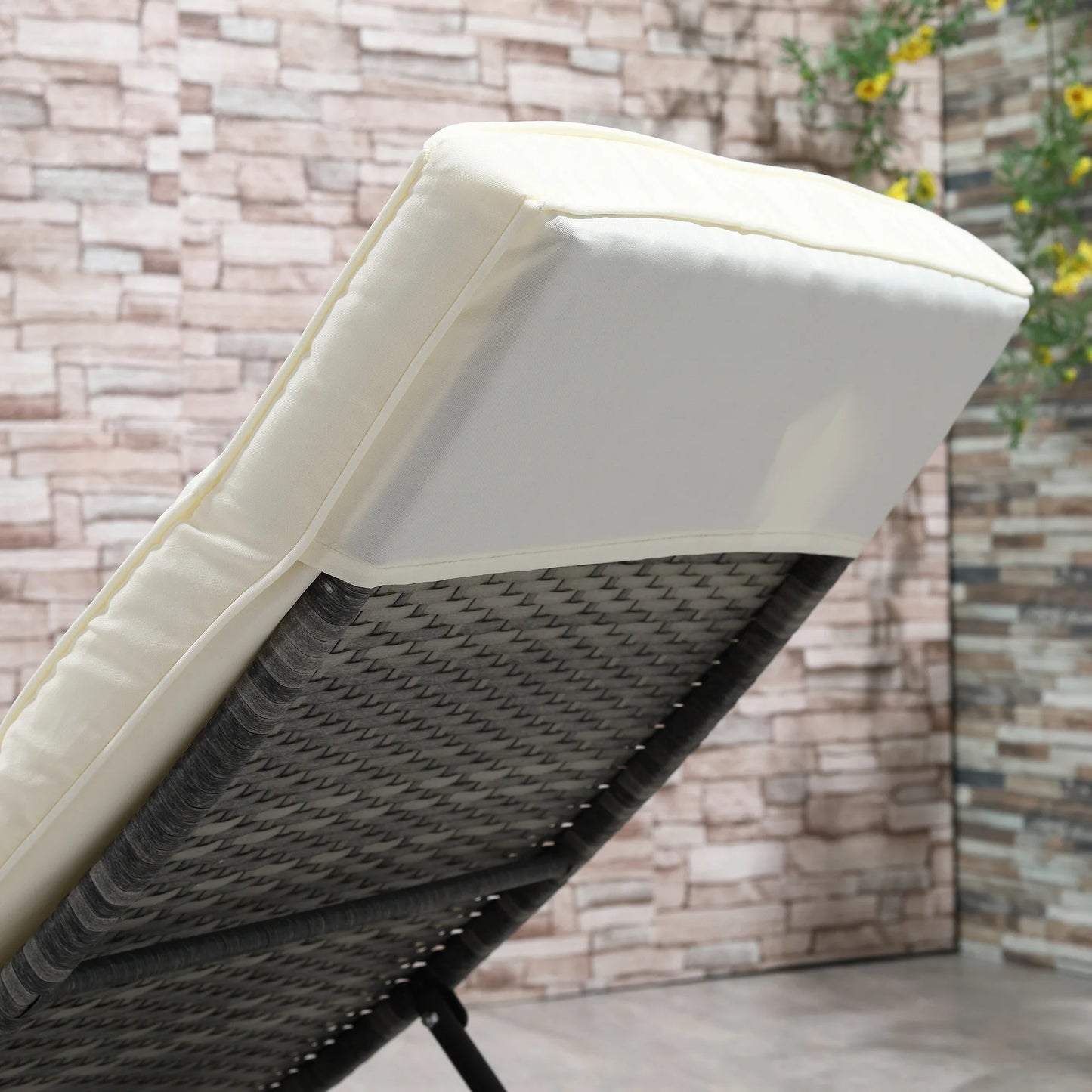 Outdoor Reclining Lounge Chair, Pe Wicker, Rolling Wheels, Patio, Off-White