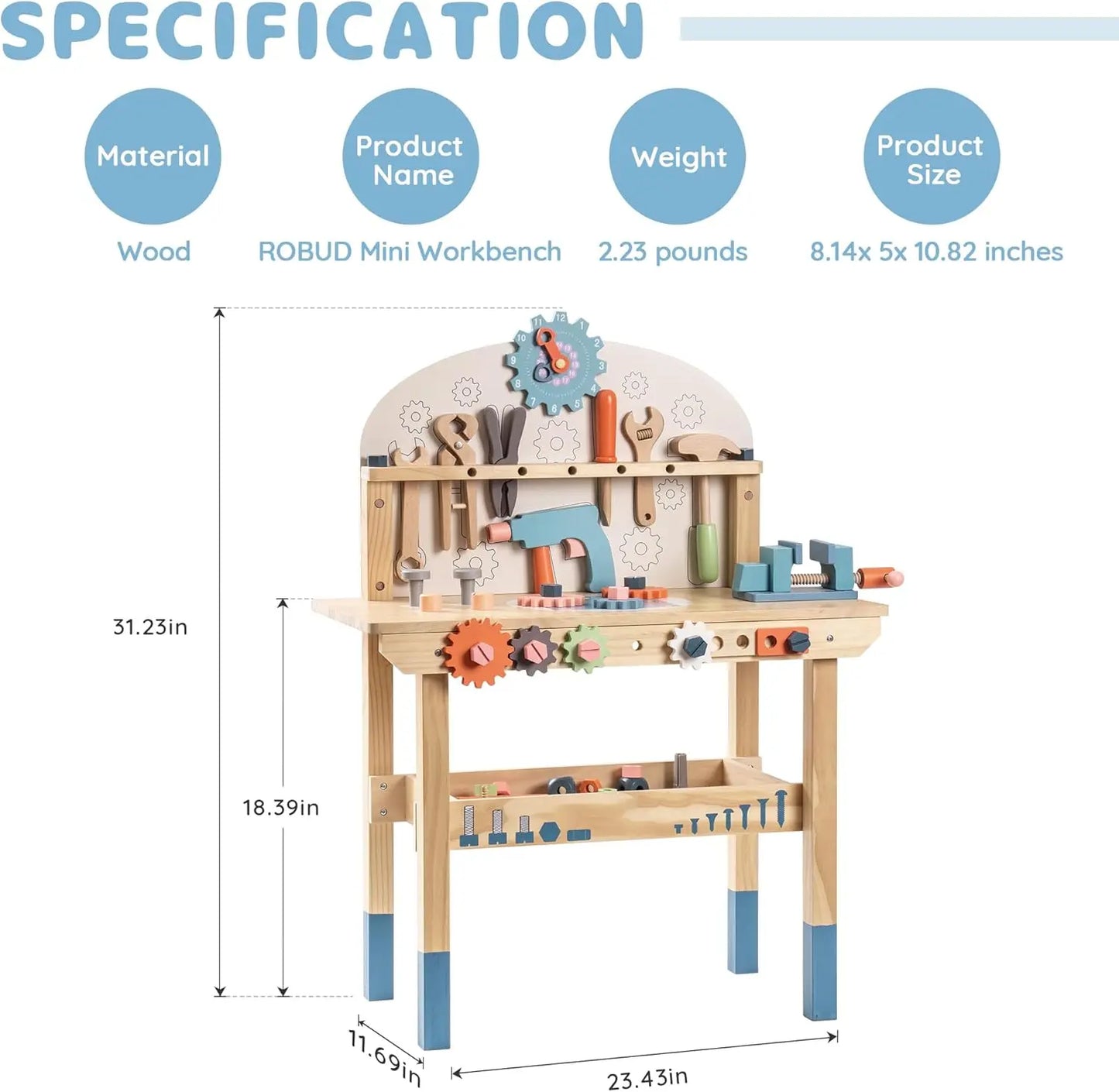 Large Wooden Work Bench Construction Toys 41 Pieces