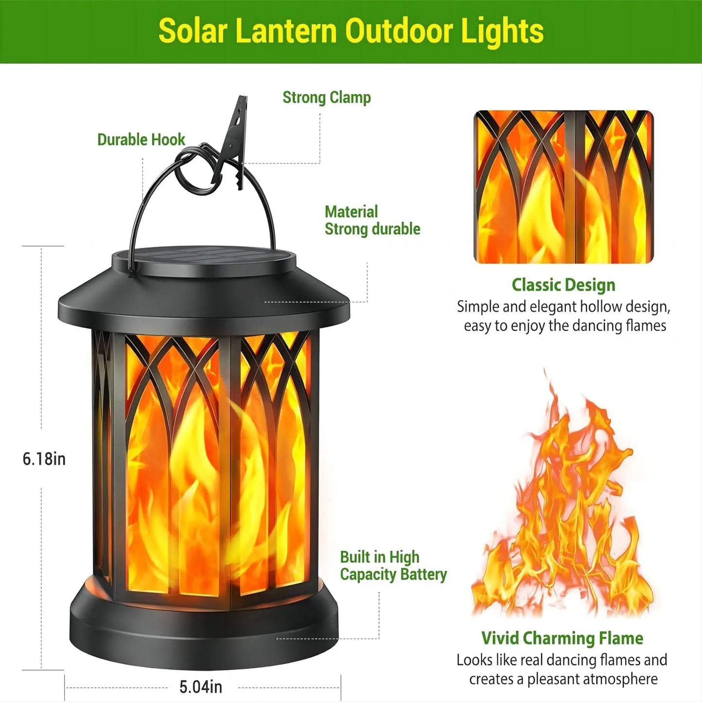 2/4 Pack Upgraded Flickering Flame Solar Lanterns Lights Outdoor,