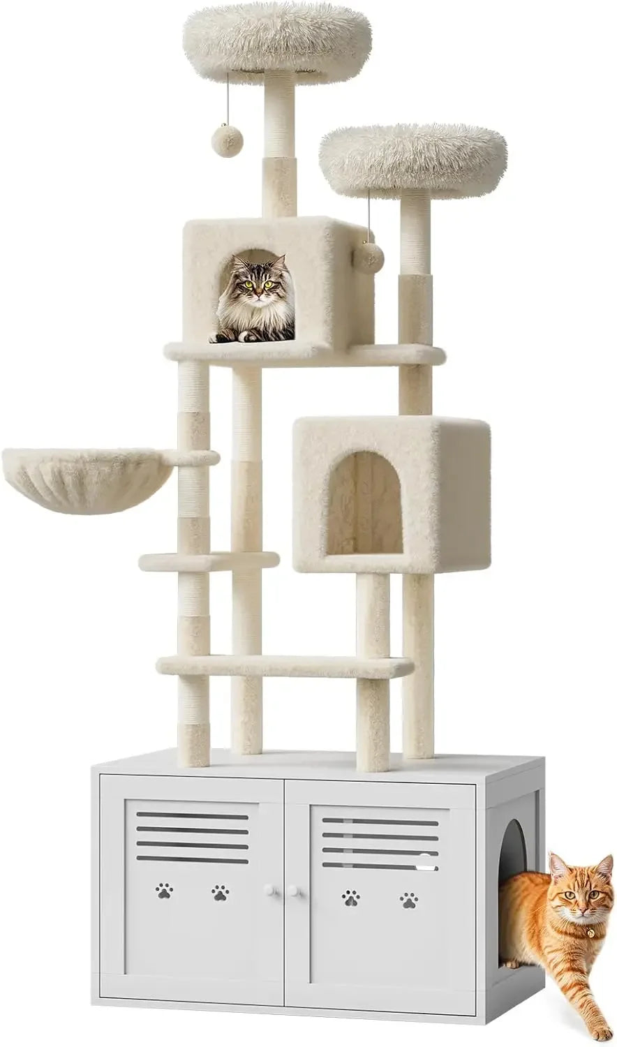 Hign-concerned 2-in-1 Modern Cat Tree with Litter Box Enclosure