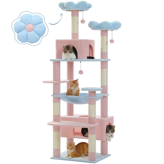 PETEPELA 184cm Cat Tree Tower with Hammock and Scratching Posts