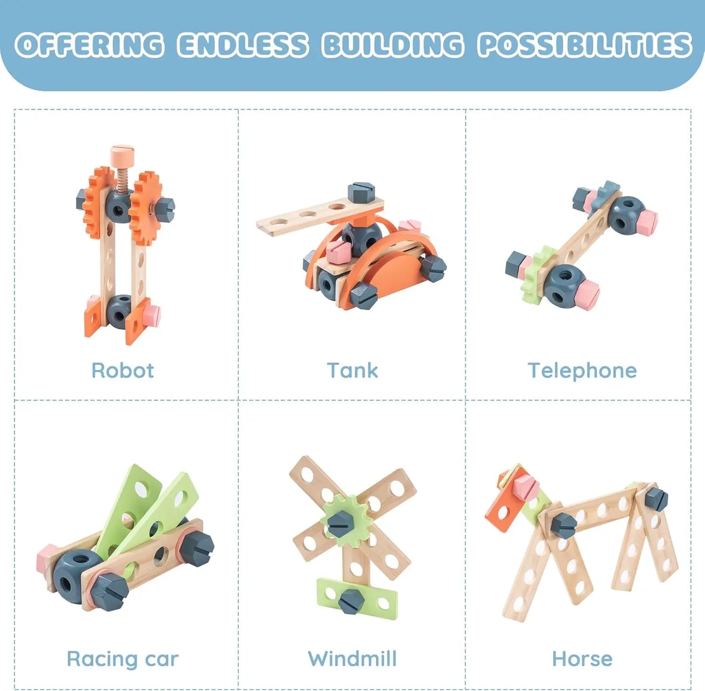 Large Wooden Work Bench Construction Toys 41 Pieces