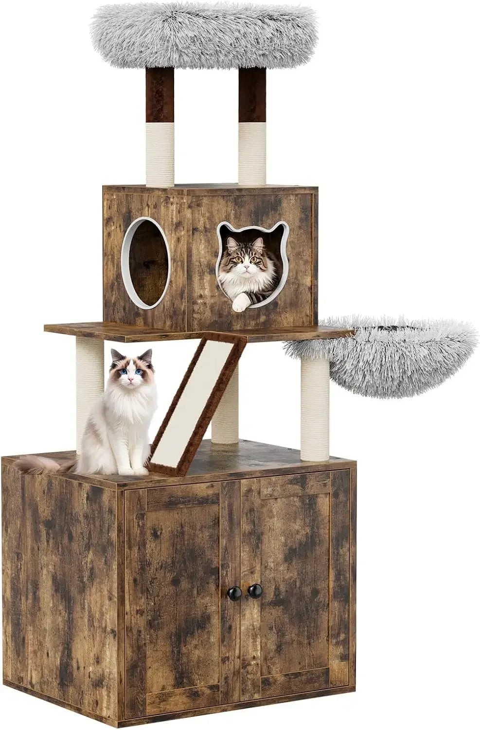 Hign-concerned 2-in-1 Modern Cat Tree with Litter Box Enclosure