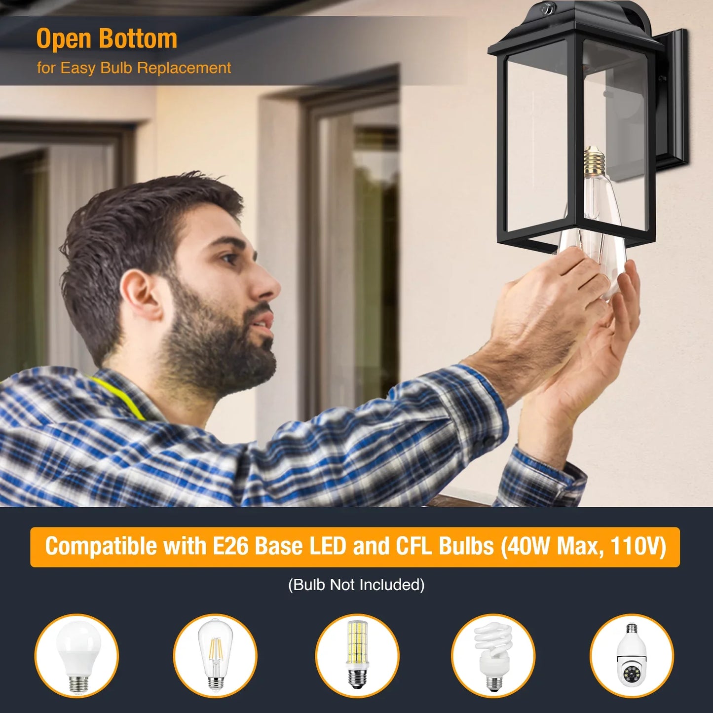 Outdoor Wall Sconce Lights by LS Wall Lanterns - Black Set