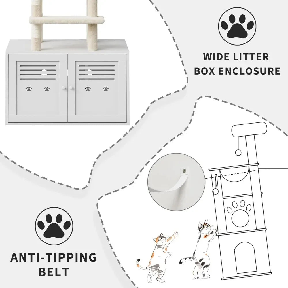 Hign-concerned 2-in-1 Modern Cat Tree with Litter Box Enclosure