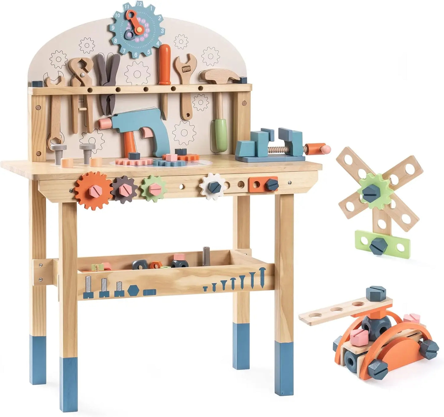 Large Wooden Work Bench Construction Toys 41 Pieces