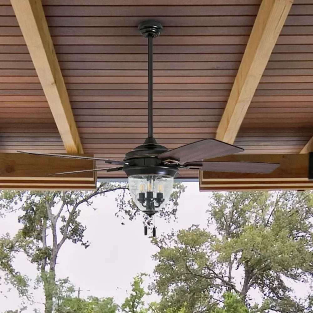 52"  Bronze LED Outdoor Ceiling Fan With Light