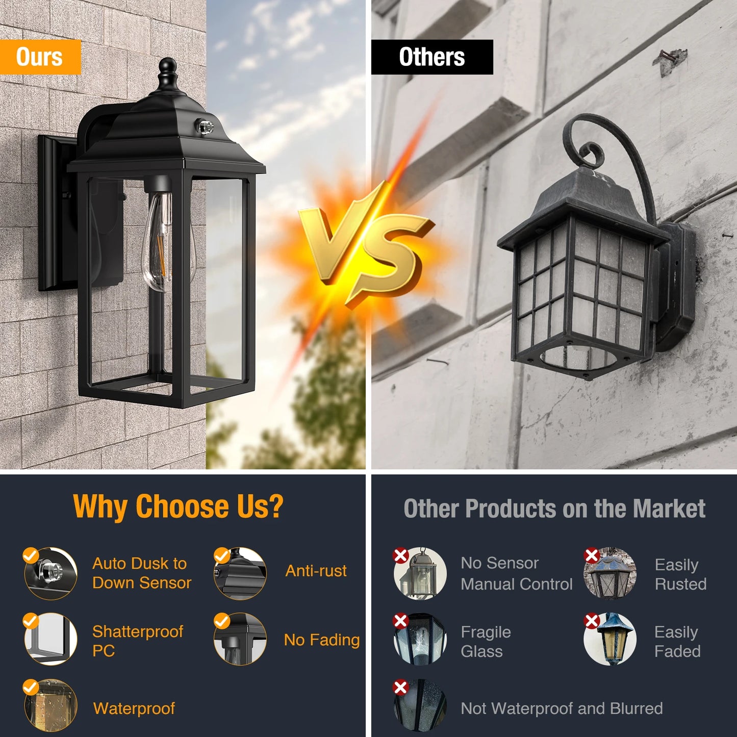 Outdoor Wall Sconce Lights by LS Wall Lanterns - Black Set
