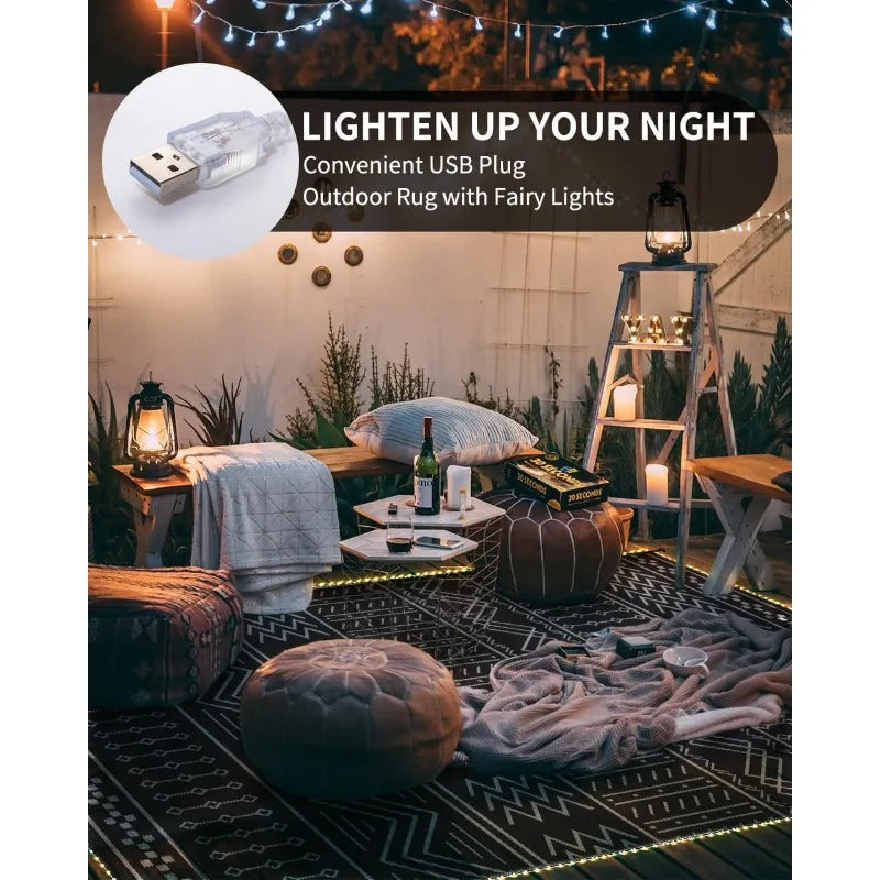 Outdoor Rug Carpet Waterproof 8x10 ft with LED