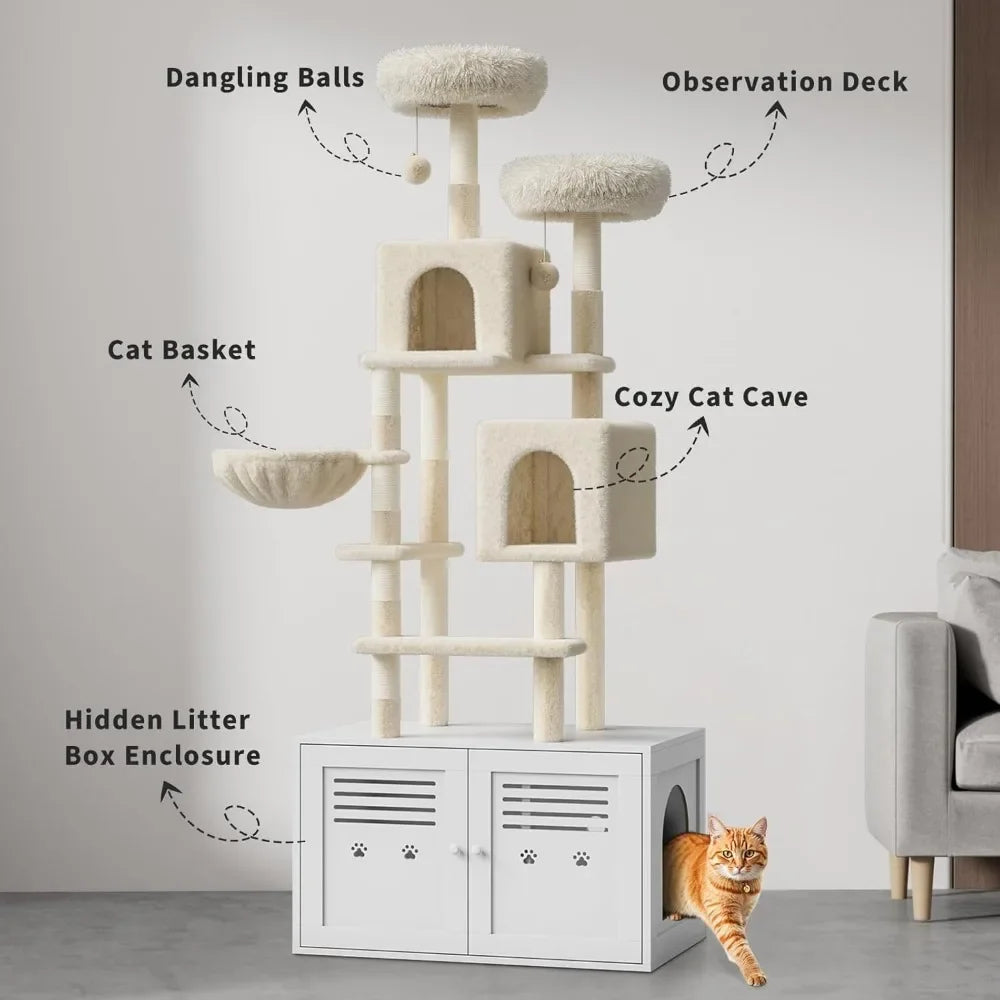 Hign-concerned 2-in-1 Modern Cat Tree with Litter Box Enclosure