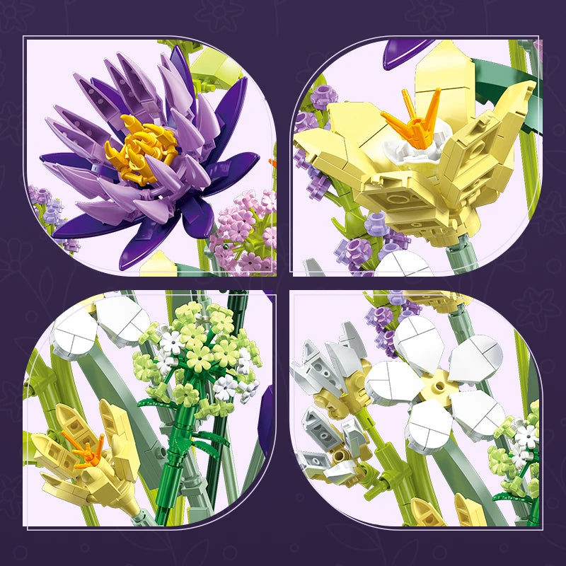 Tropical Flower Bouquet Building Blocks Toys Home Decor