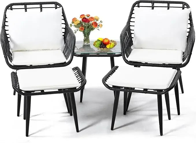 Patio Conversation Furniture Set, Includes 2 Chairs, 2 Ottomans,  Side Table