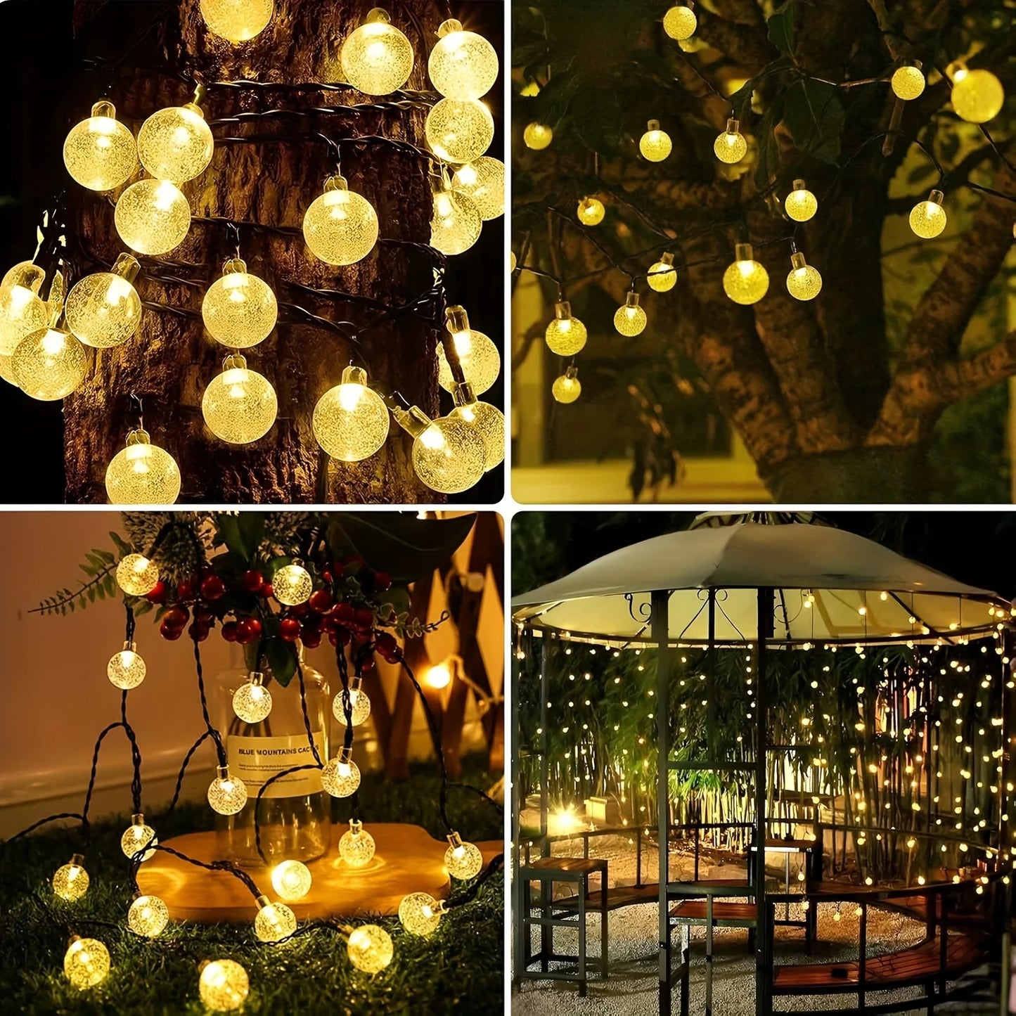 22M 200 LED Solar Bubble Ball String Lights Outdoor Waterproof 8 Modes