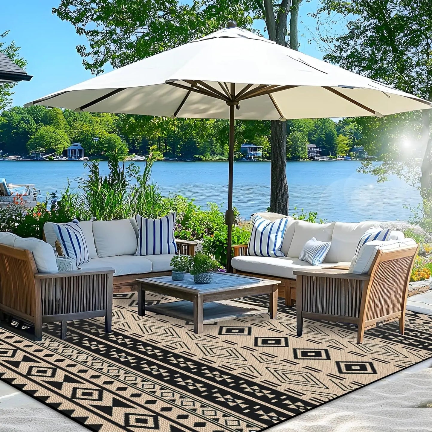 Outdoor Rugs 9x12 ft Patio Waterproof Reversible