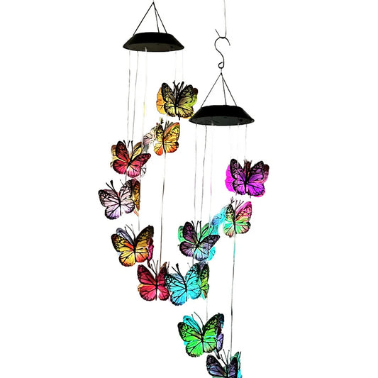 Butterfly Solar Wind Chimes Color Changing Outdoor Garden Decor