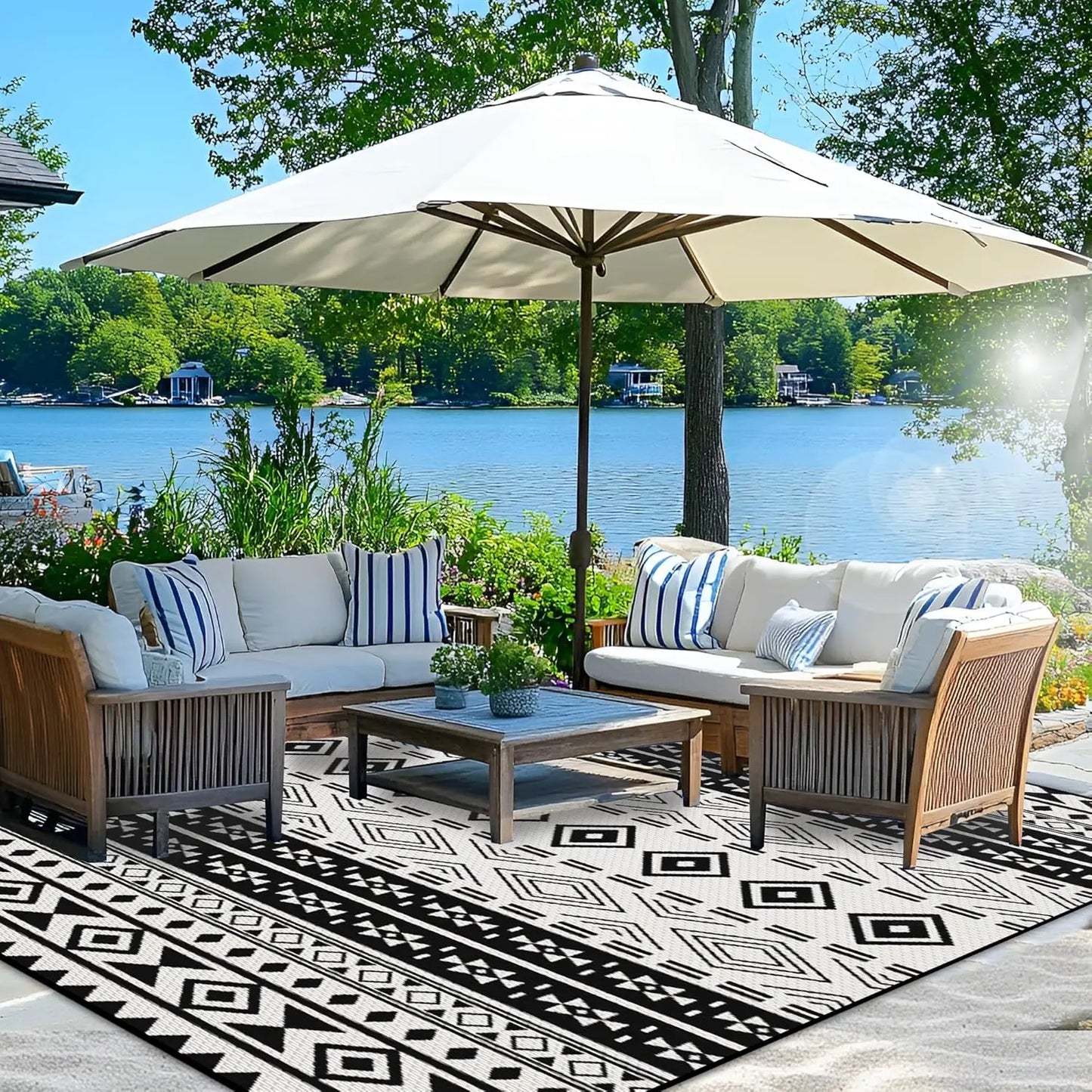 Outdoor Rugs 9x12 ft Patio Waterproof Reversible