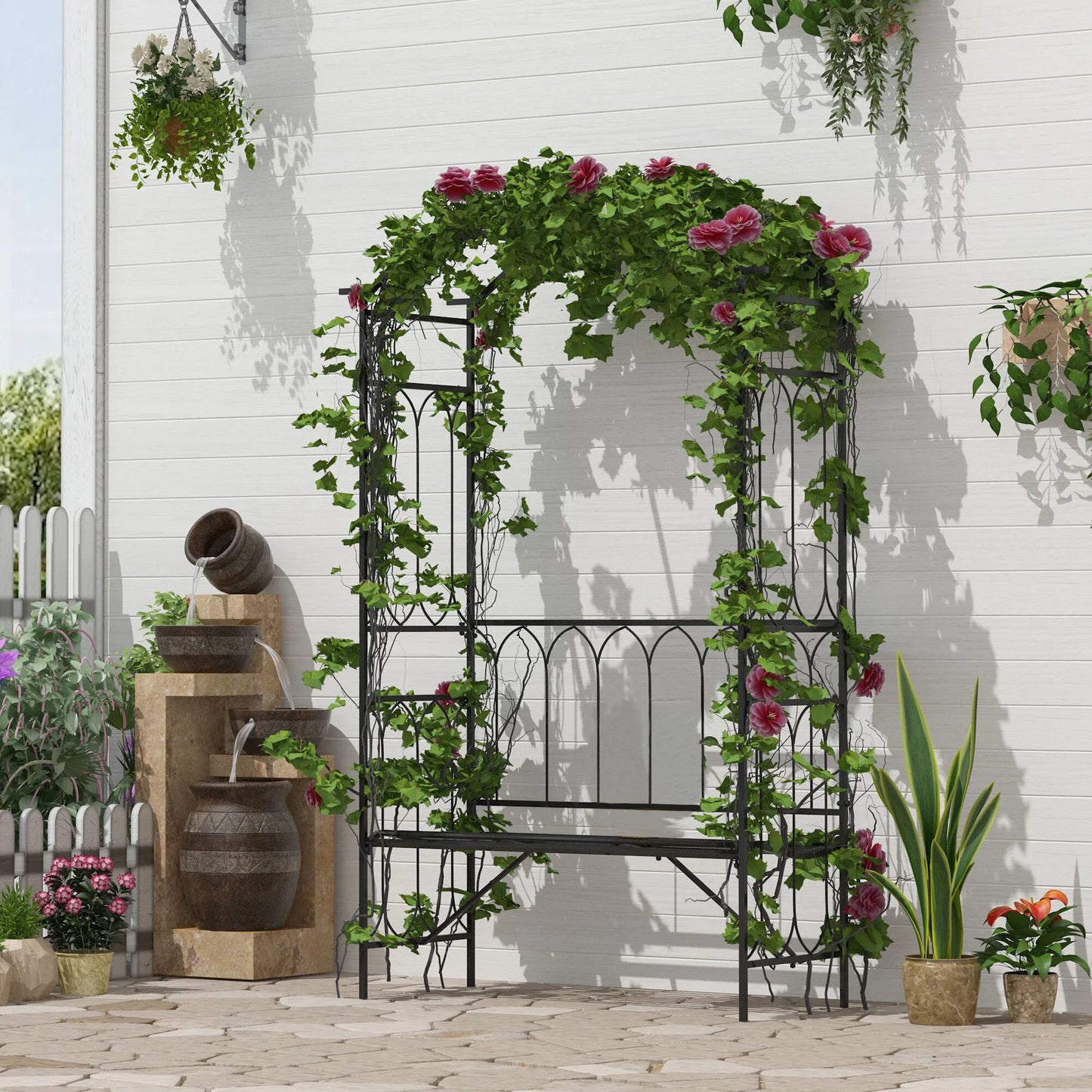 45” Garden Arbor Archway with Bench Seating Black