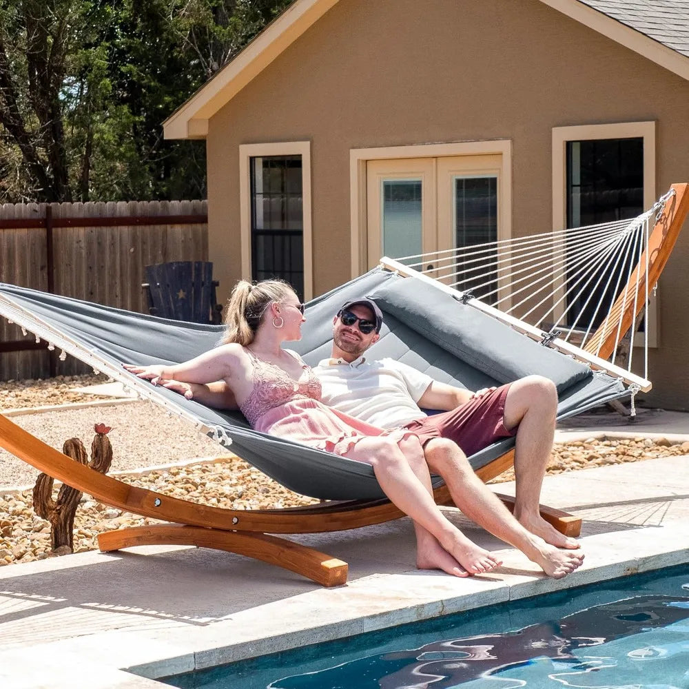 Double Hammock with Wooden Stand Included, Outdoor Hammocks