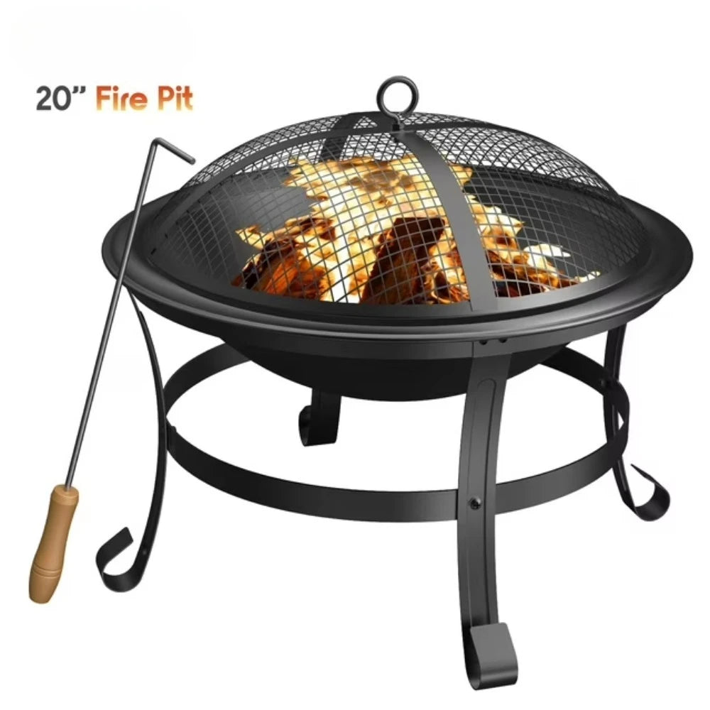19" Wood-burning Fire Pit with Wire Mesh and Cover f