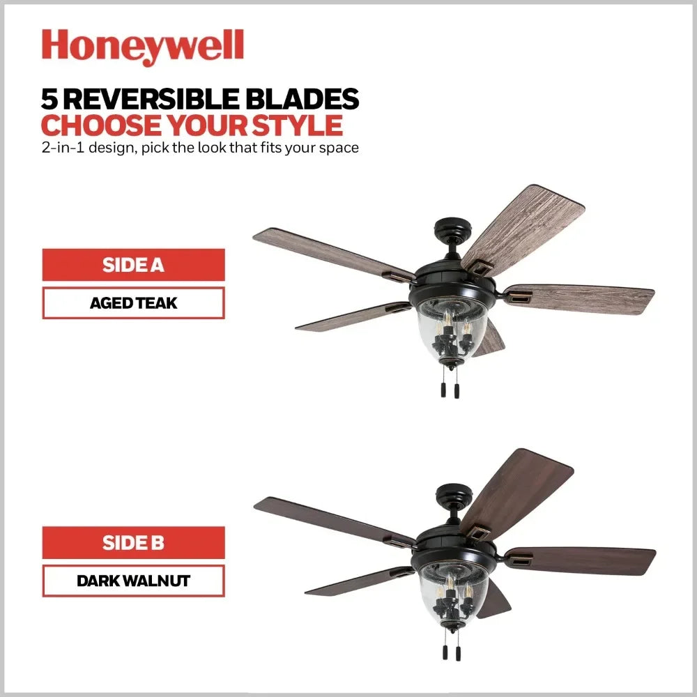 52"  Bronze LED Outdoor Ceiling Fan With Light