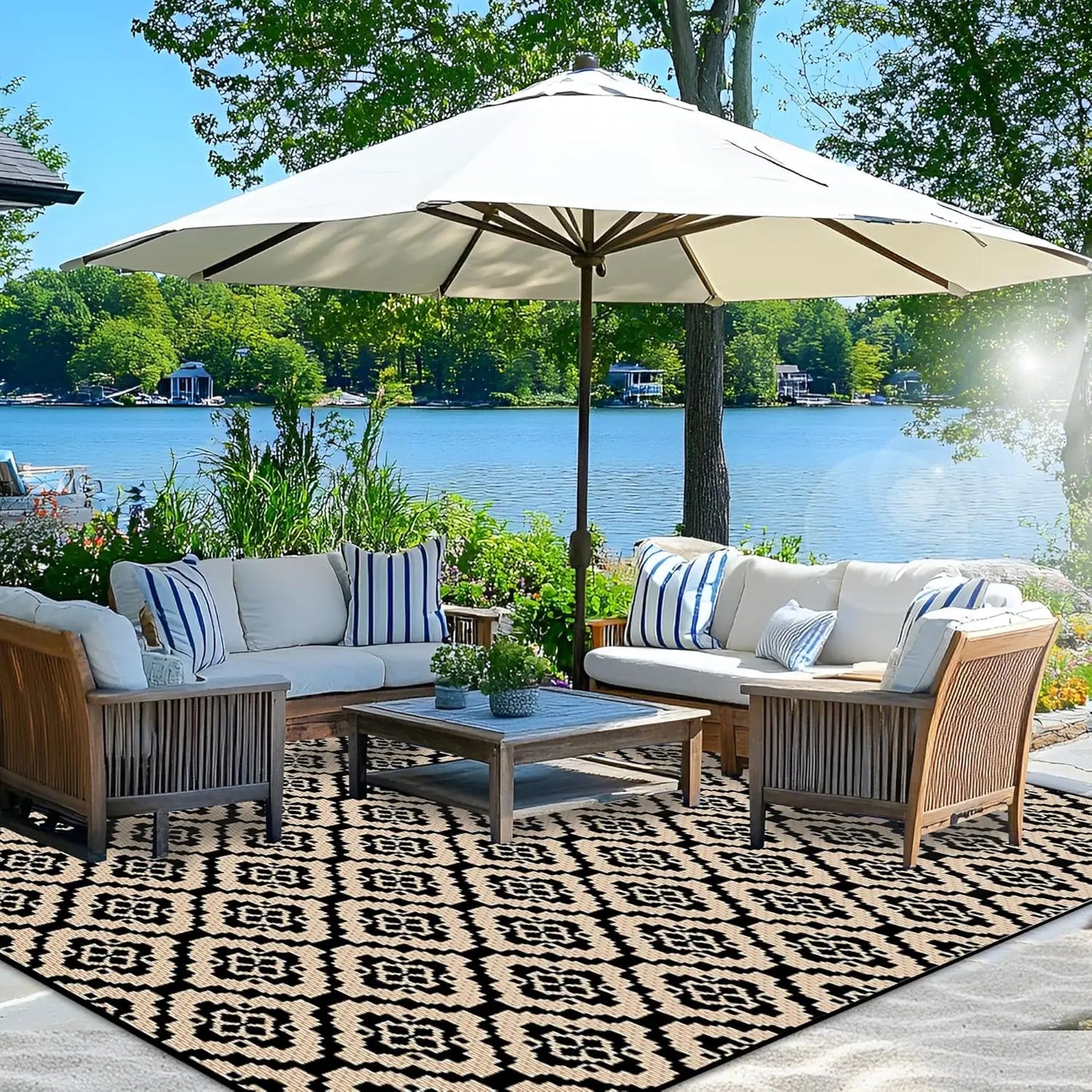 Outdoor Rugs 9x12 ft Patio Waterproof Reversible