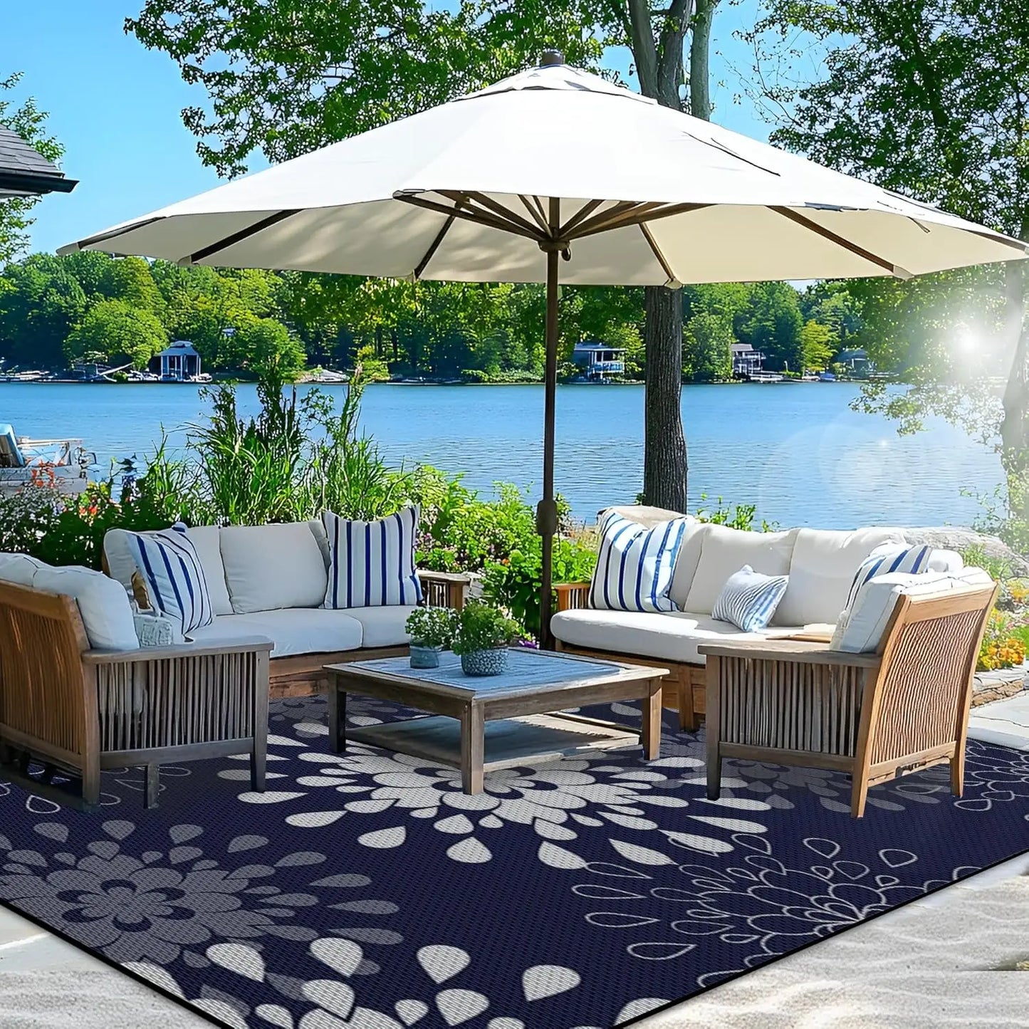 Outdoor Rugs 9x12 ft Patio Waterproof Reversible