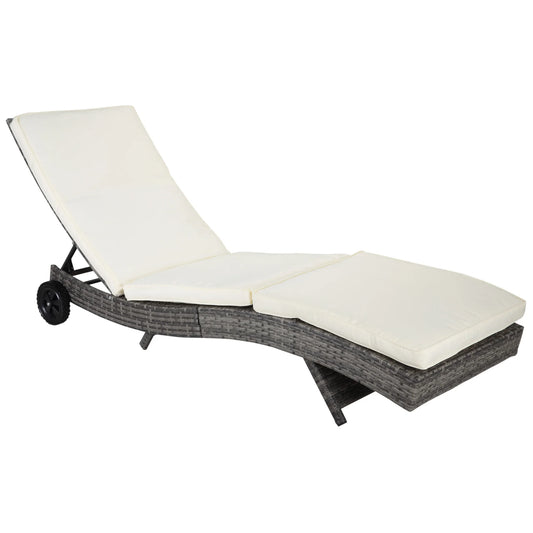 Outdoor Reclining Lounge Chair, Pe Wicker, Rolling Wheels, Patio, Off-White