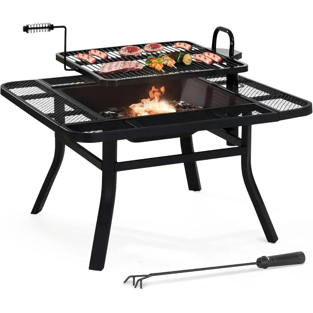 38 in Fire Pit Table with Adjustable Cooking Swivel BBQ Grill
