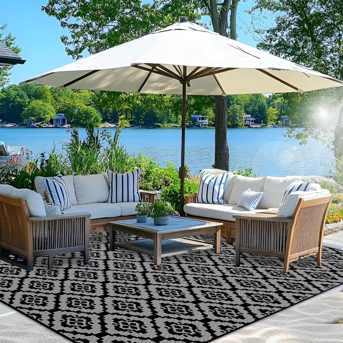 Outdoor Rugs 9x12 ft Patio Waterproof Reversible