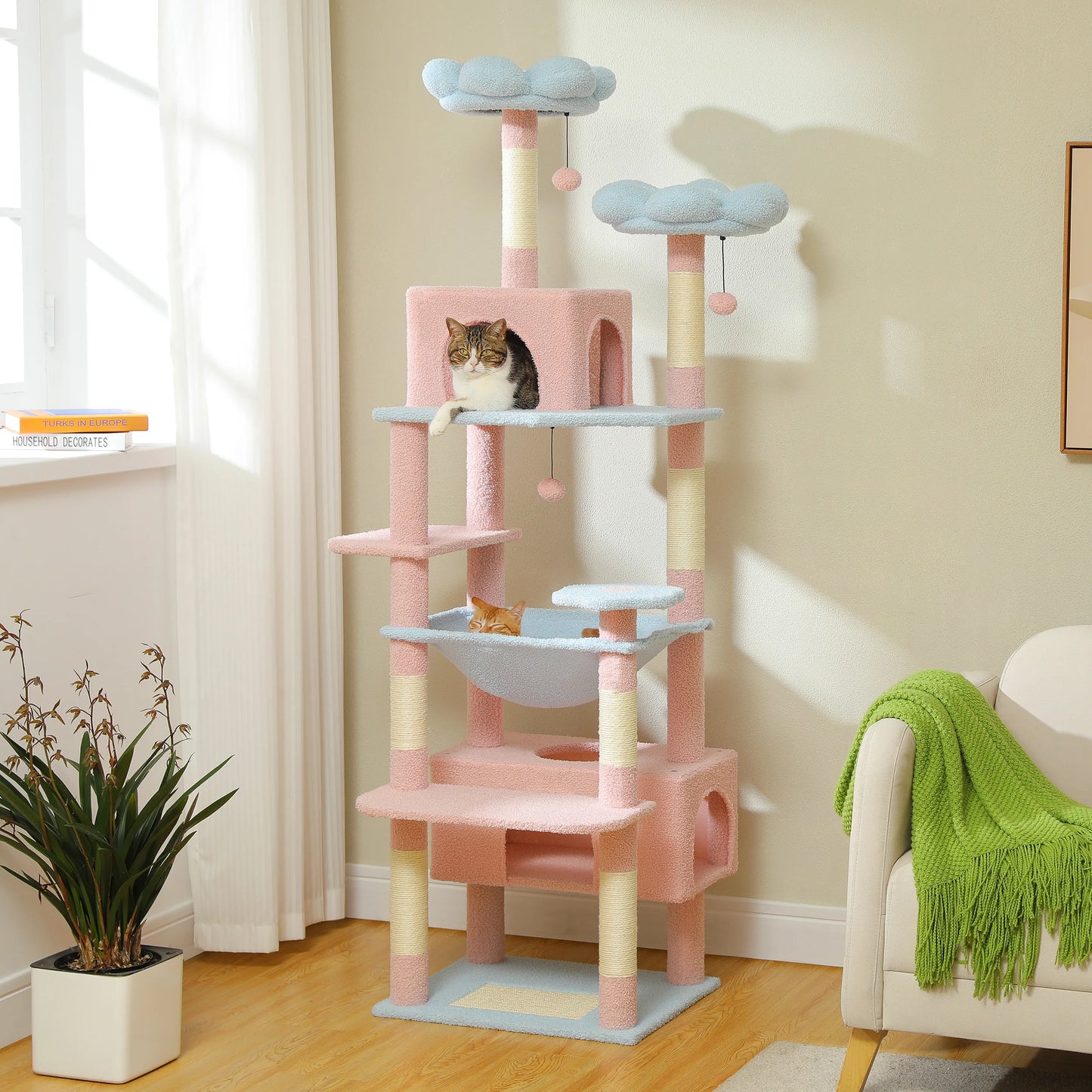 PETEPELA 184cm Cat Tree Tower with Hammock and Scratching Posts