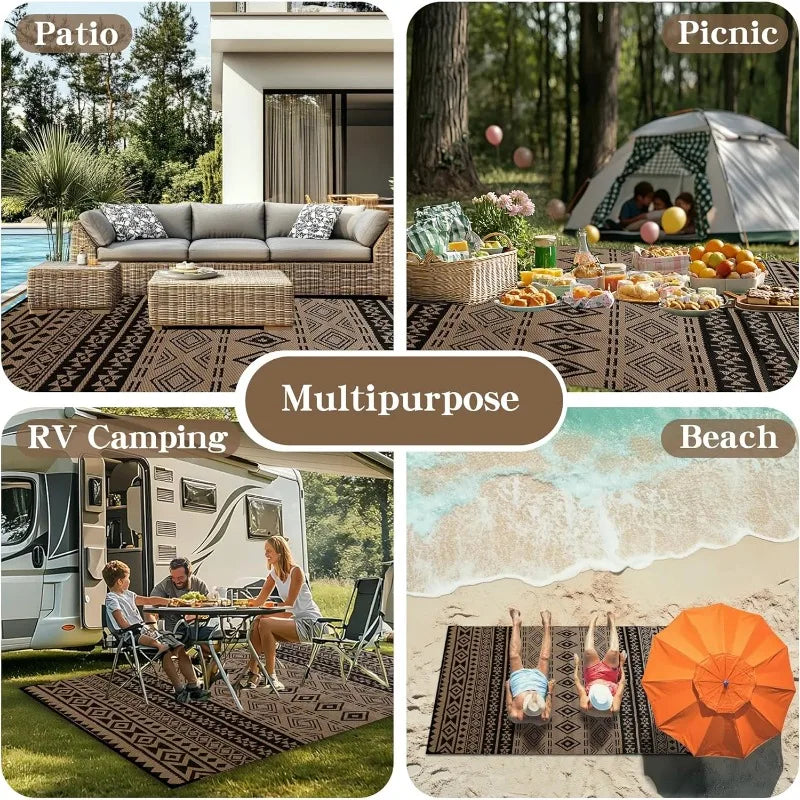 Outdoor Rugs 9x12 ft Patio Waterproof Reversible
