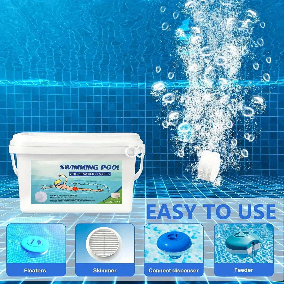 3 Inch 40Lbs Pool Chlorine Tablets - Stabilized Chlorine Tablets for Hot Tubs