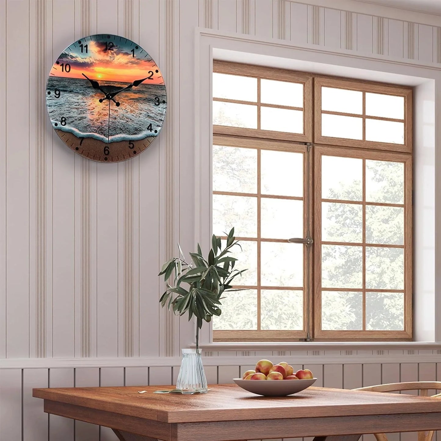 Hign-concerned 12 Inch Silent Non-Ticking Beach Sunrise Wall Clock