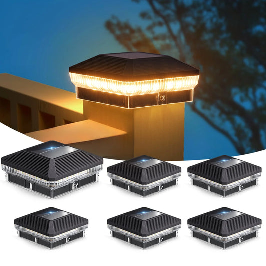 6 Pack 4x4 Solar Post Lights Outdoor, with 3 modes
