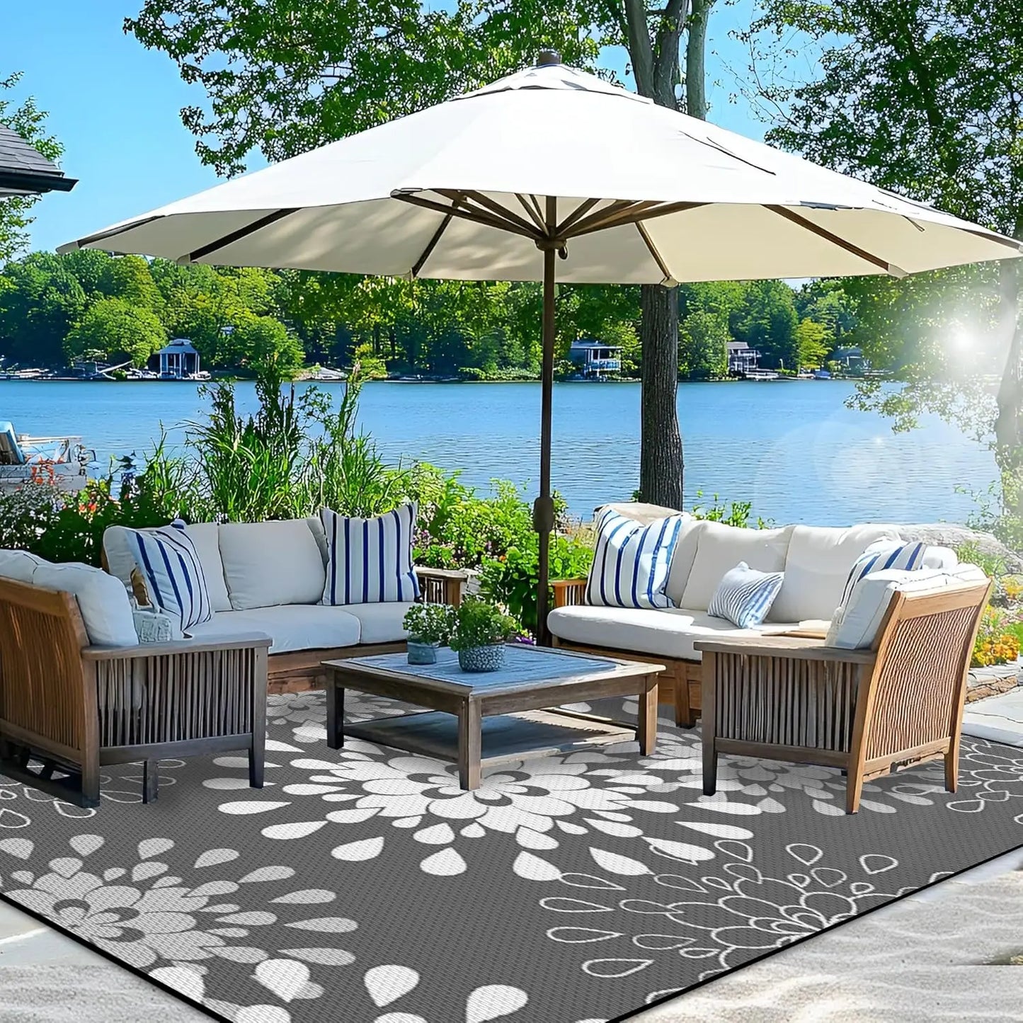 Outdoor Rugs 9x12 ft Patio Waterproof Reversible
