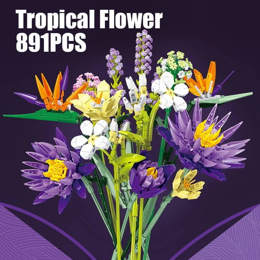 Tropical Flower Bouquet Building Blocks Toys Home Decor